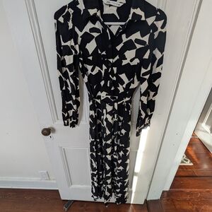 Zara Monochrome Abstract Long Sleeve Dress